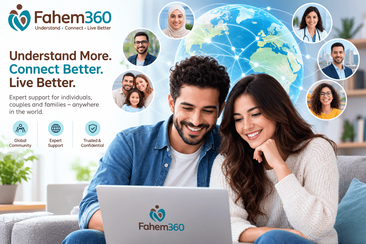 Understand · Connect · Live Better. Understand More.. Connect Better.. Live Better.. Expert support for individuals, couples and families – anywhere in the world. Global Community. Expert Support. Trusted & Confidential