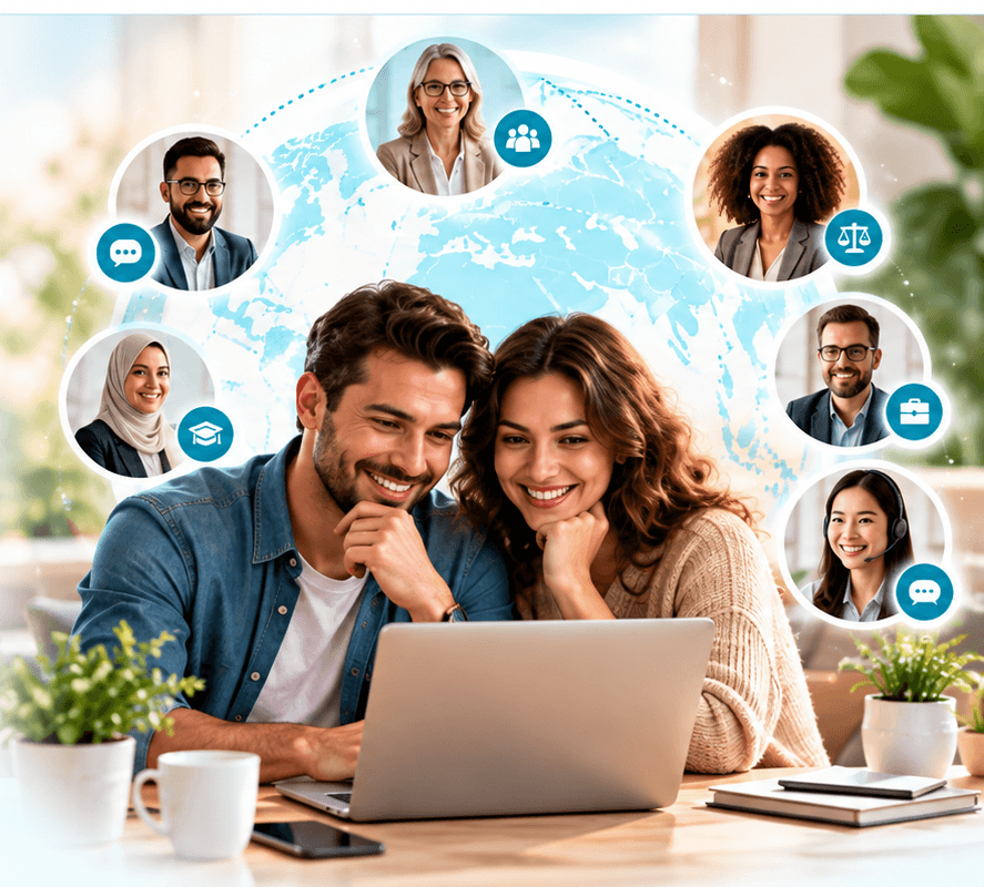 Couple connecting with Fahem360's international professional support network